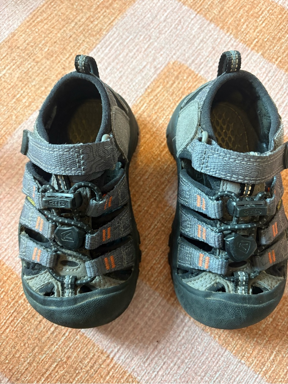 Keen Kids Gray Sandals with Orange Stitching